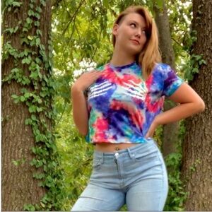 HP! Last 1! M NWT tie dye skeleton hands on boobs crop top